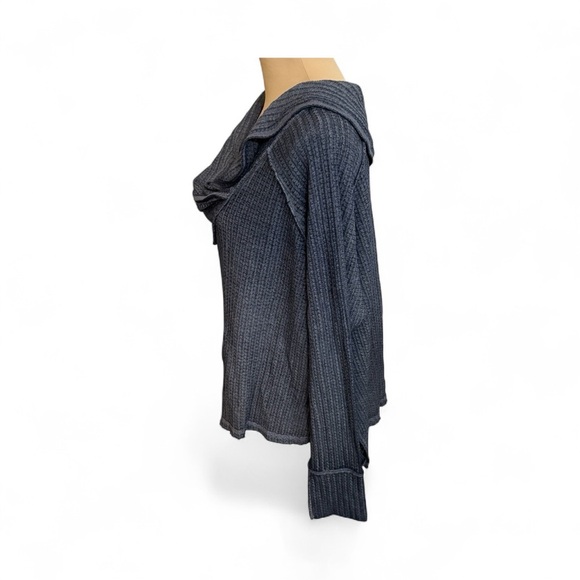 Free People Wildcat High-Low Waffle Knit Cowl Neck Blue-Purple Oversized Top L - Picture 5 of 9